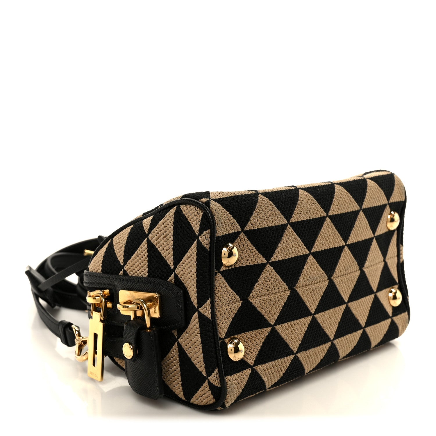 Prada Jacquard Saffiano Triangolo Symbole Embroidered Top Handle Crossbody Bag Black Corda 4 of 10