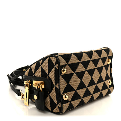 Prada Jacquard Saffiano Triangolo Symbole Embroidered Top Handle Crossbody Bag Black Corda 4 of 10