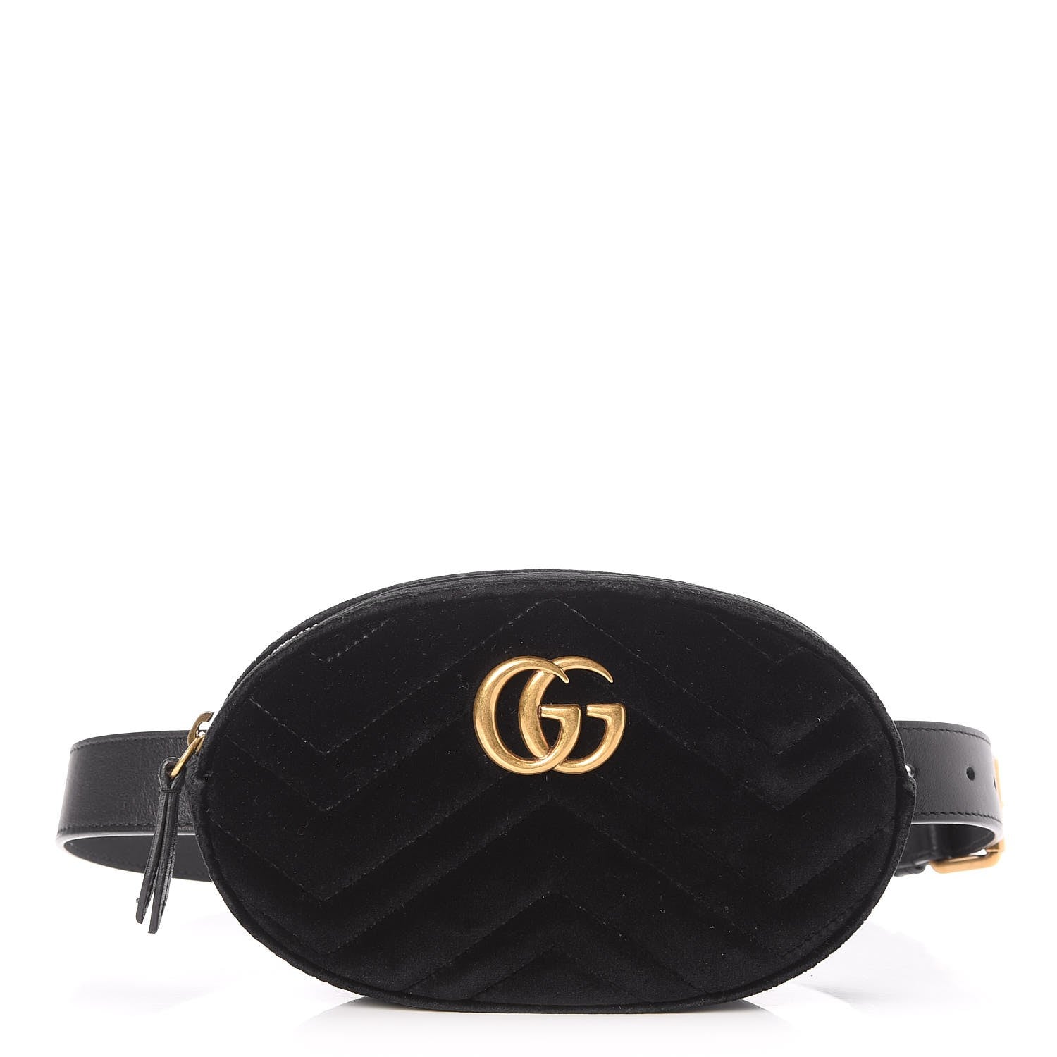 Gucci Velvet Matelasse GG Marmont Belt Bag 75 30 Black 1 of 9