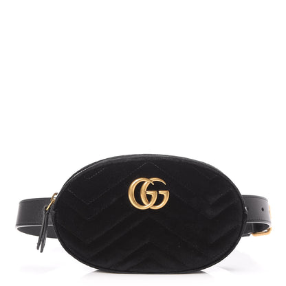 Gucci Velvet Matelasse GG Marmont Belt Bag 75 30 Black 1 of 9