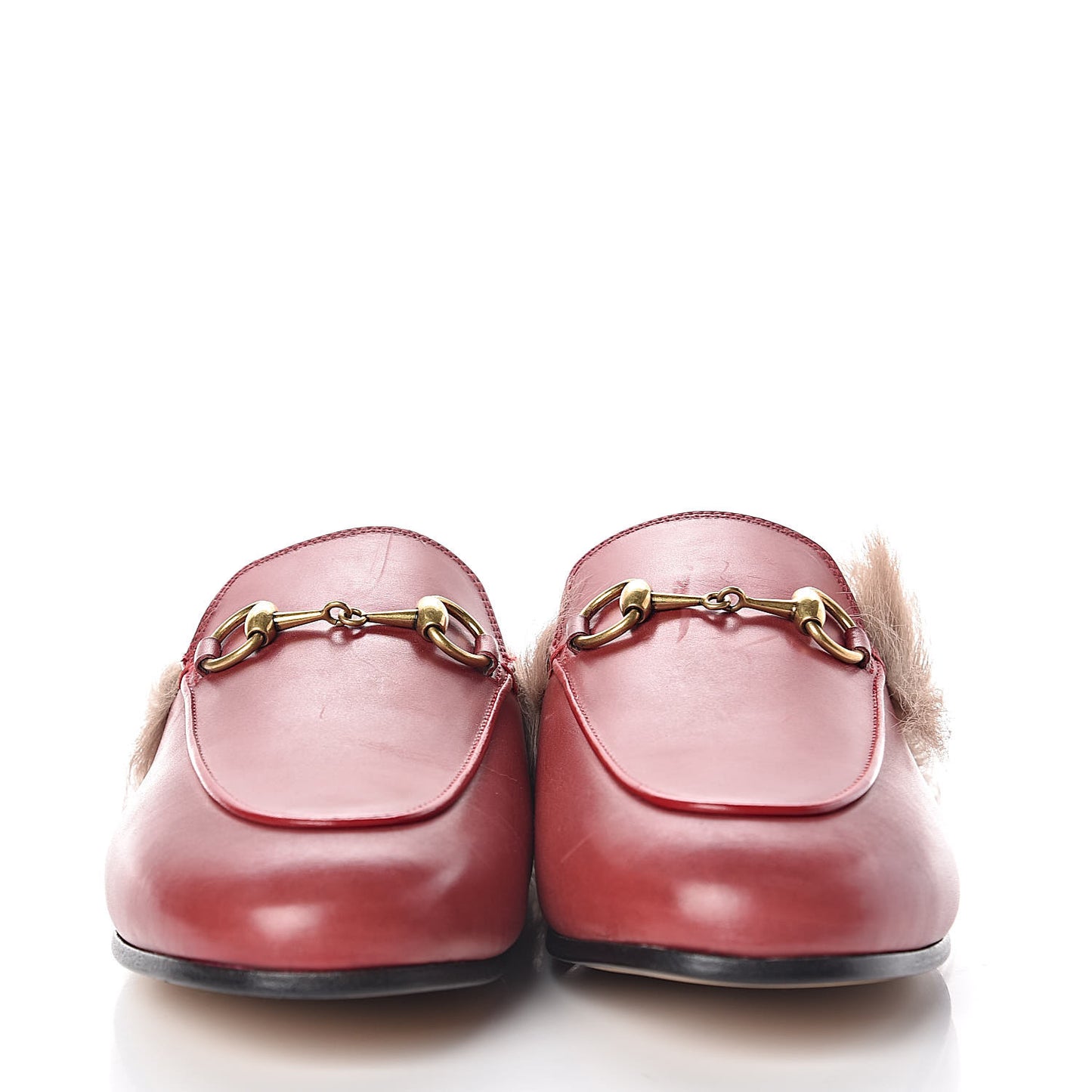 Betis Glamour Calfskin Fur Womens Princetown Slippers 35.5 Hibiscus Red Naturale