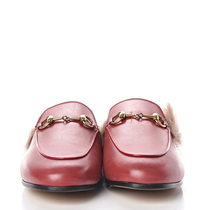 Gucci Betis Glamour Calfskin Fur Womens Princetown Slippers 35.5 Hibiscus Red Naturale 2 of 10