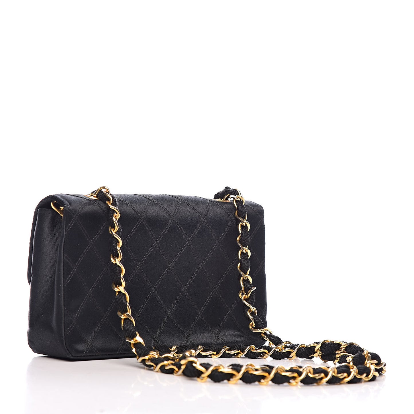 Satin Double Stitched Mini Single Flap Black