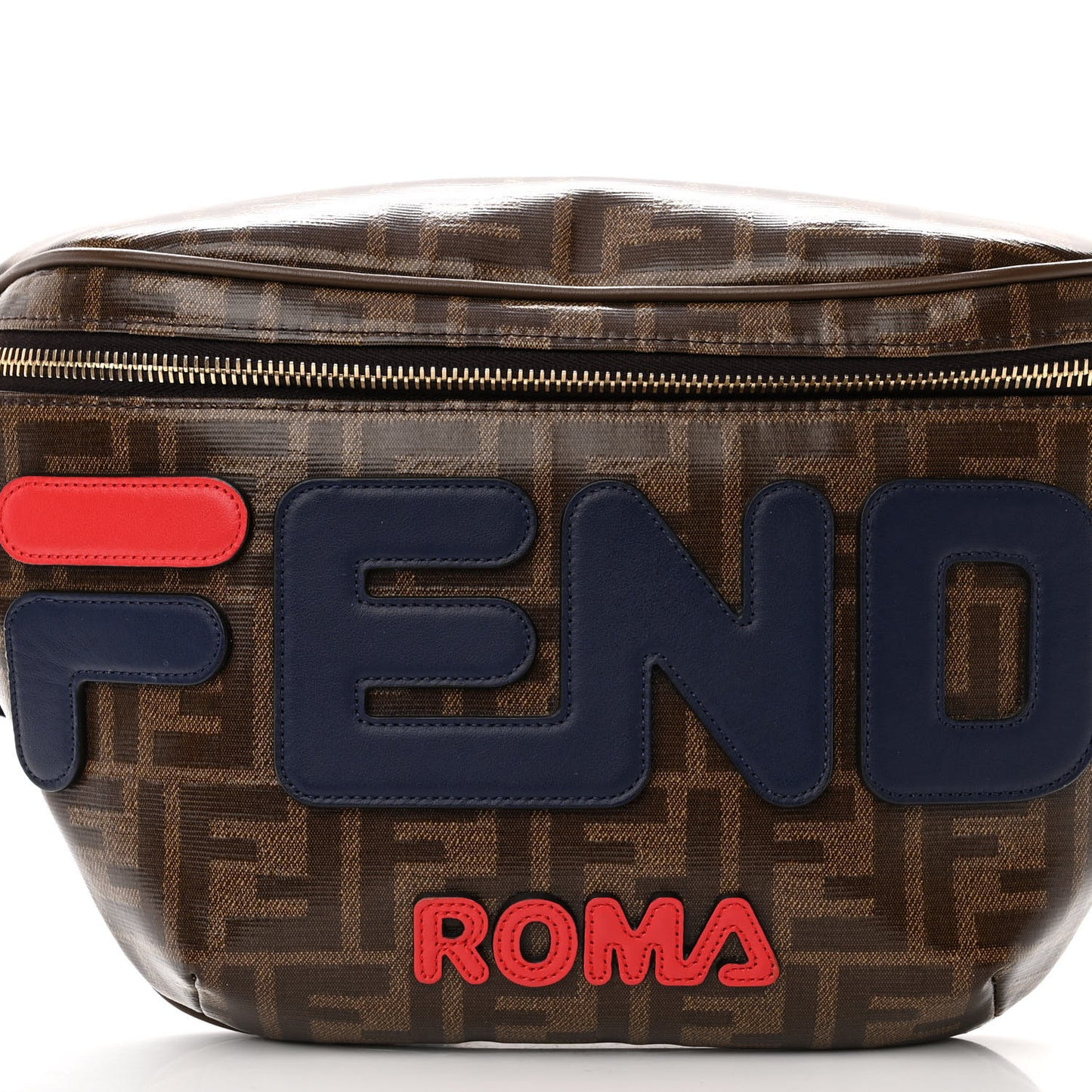X FILA Glazed Fabric Vitello Century FF 1974 Mania Belt Bag Mogano Panna Blueberry