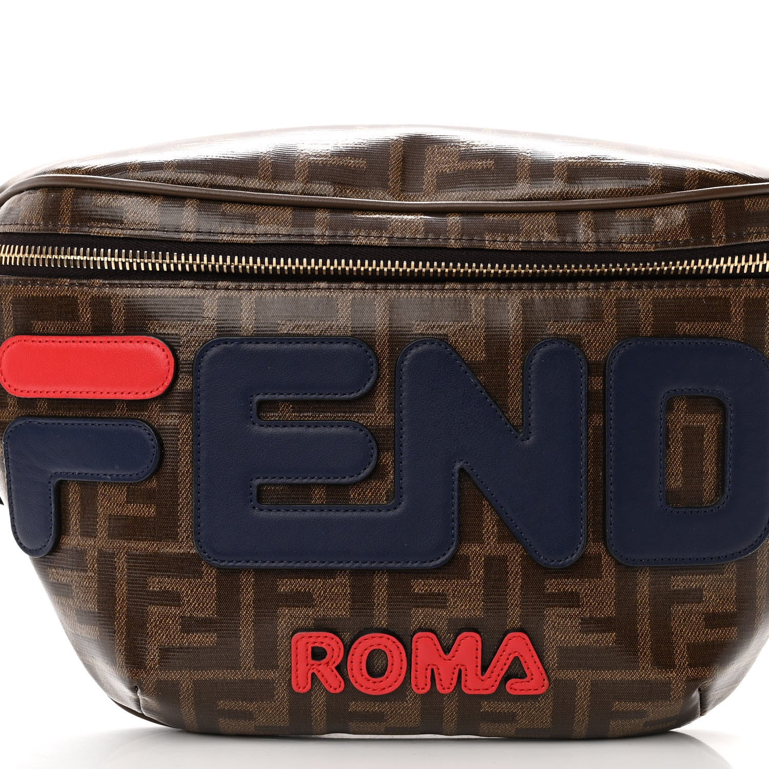 Fendi X FILA Glazed Fabric Vitello Century FF 1974 Mania Belt Bag Mogano Panna Blueberry 8 of 10