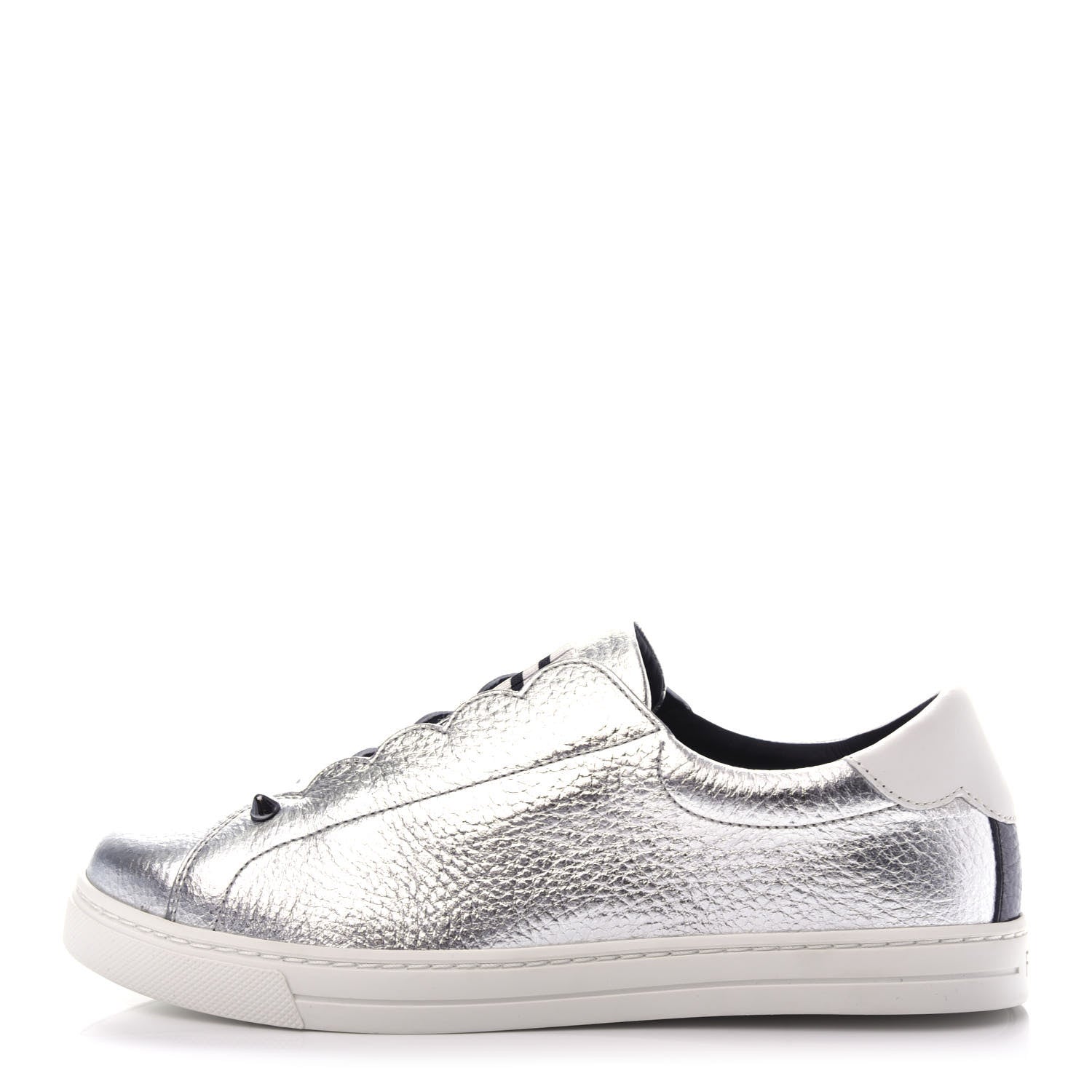Fendi Metallic Vitello Lurex Rockoclick Slip On Sneakers 36.5 Silver 1 of 11