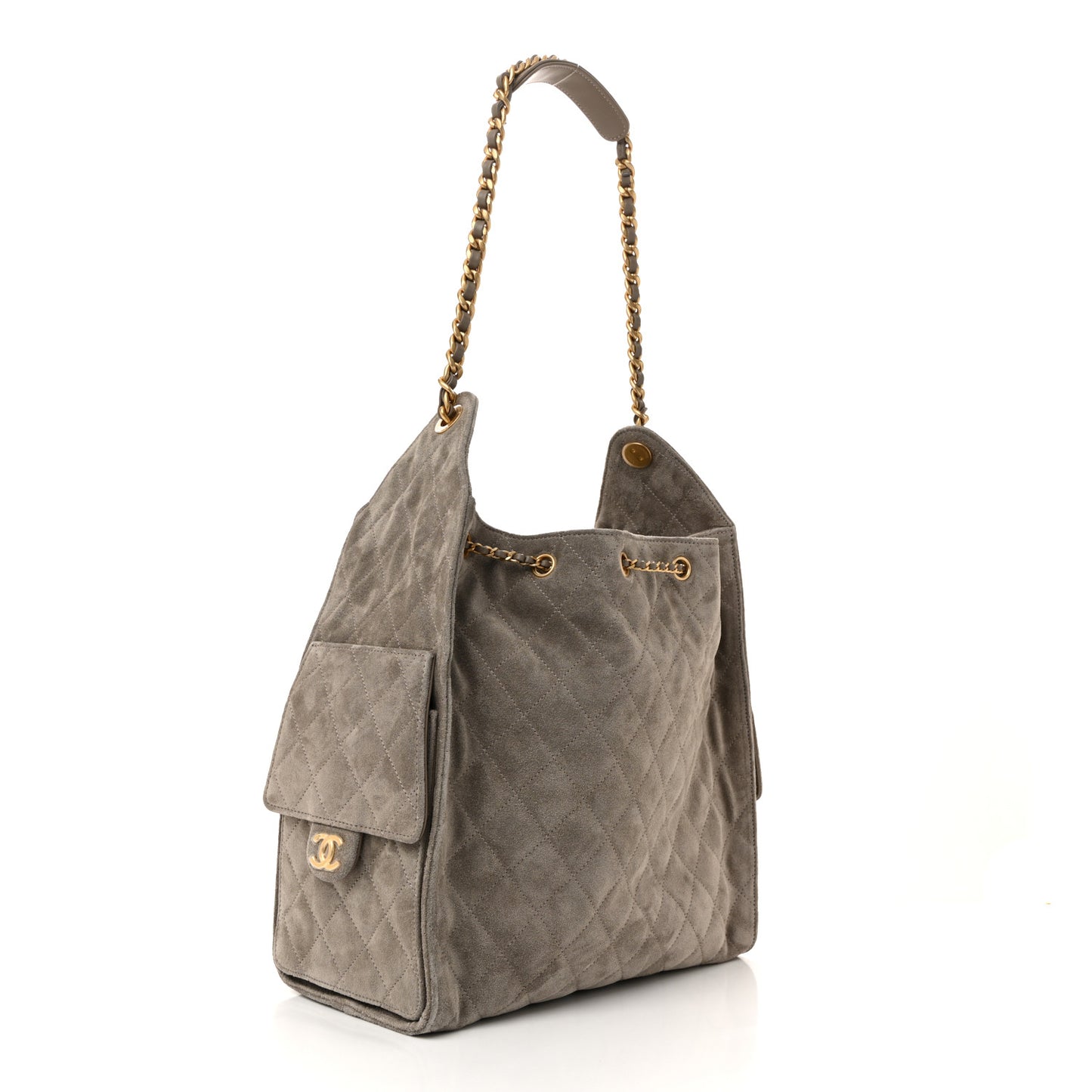 Suede Quilted Medium Chanel 25 Handbag Grey