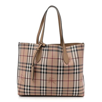 Burberry Grainy Calfskin Haymarket Check Medium Reversible Tote Camel 3 of 12
