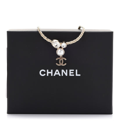 Chanel Pearl Crystal CC Teardrop Braided Necklace Gold 6 of 6