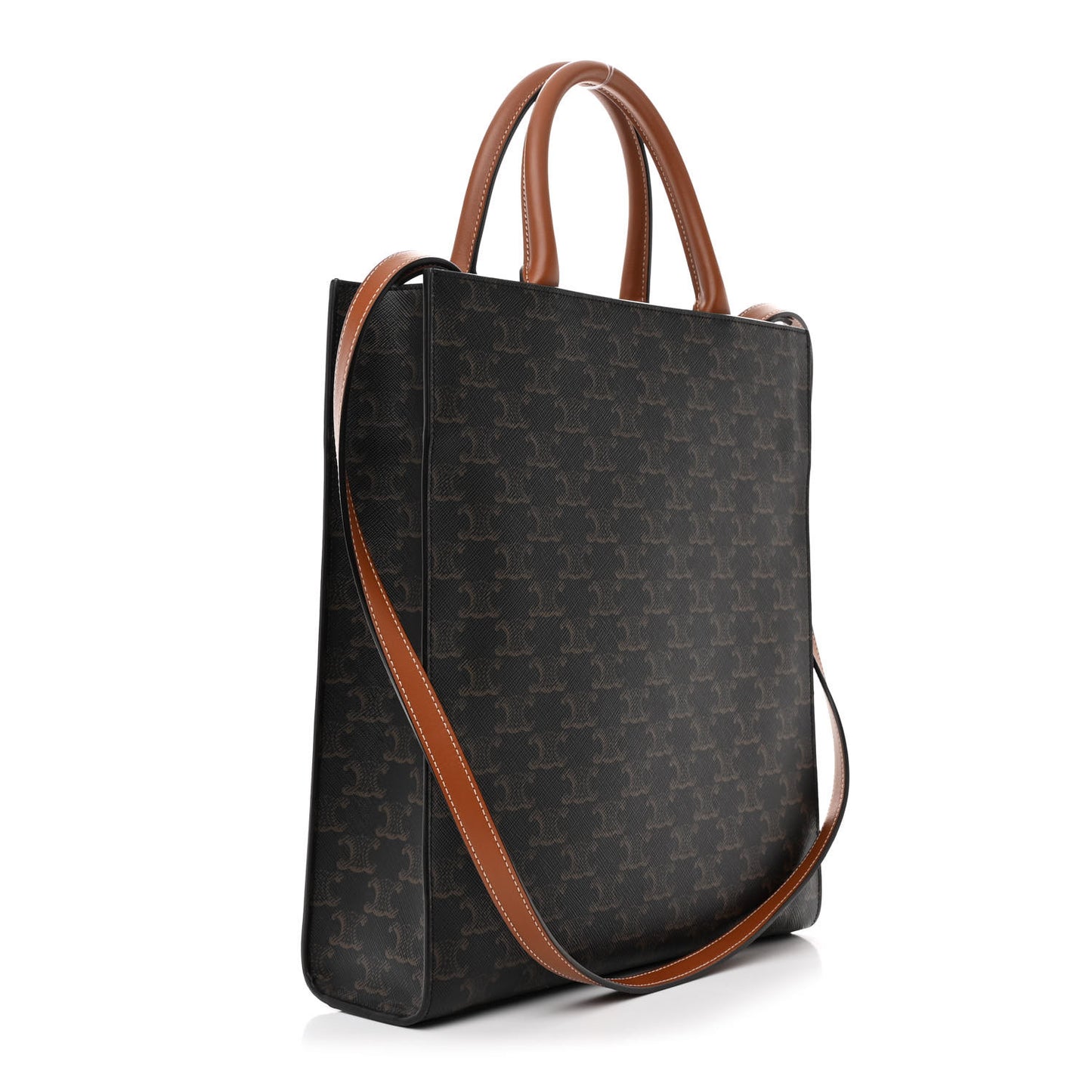 Triomphe Canvas Calfskin Small Vertical Cabas Tan