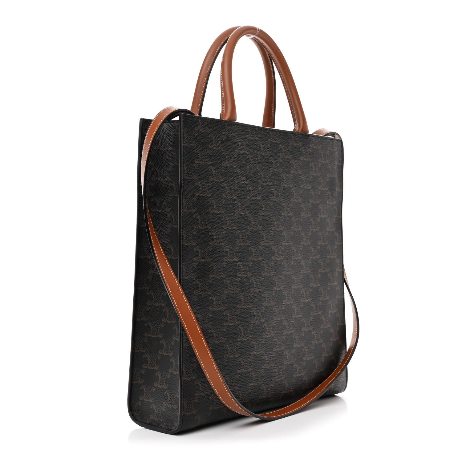 Celine Triomphe Canvas Calfskin Small Vertical Cabas Tan 3 of 9