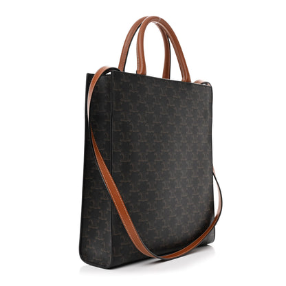 Celine Triomphe Canvas Calfskin Small Vertical Cabas Tan 3 of 9