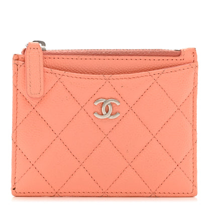 Chanel Caviar Quilted CC Zip Card Holder Pink 1 of 10