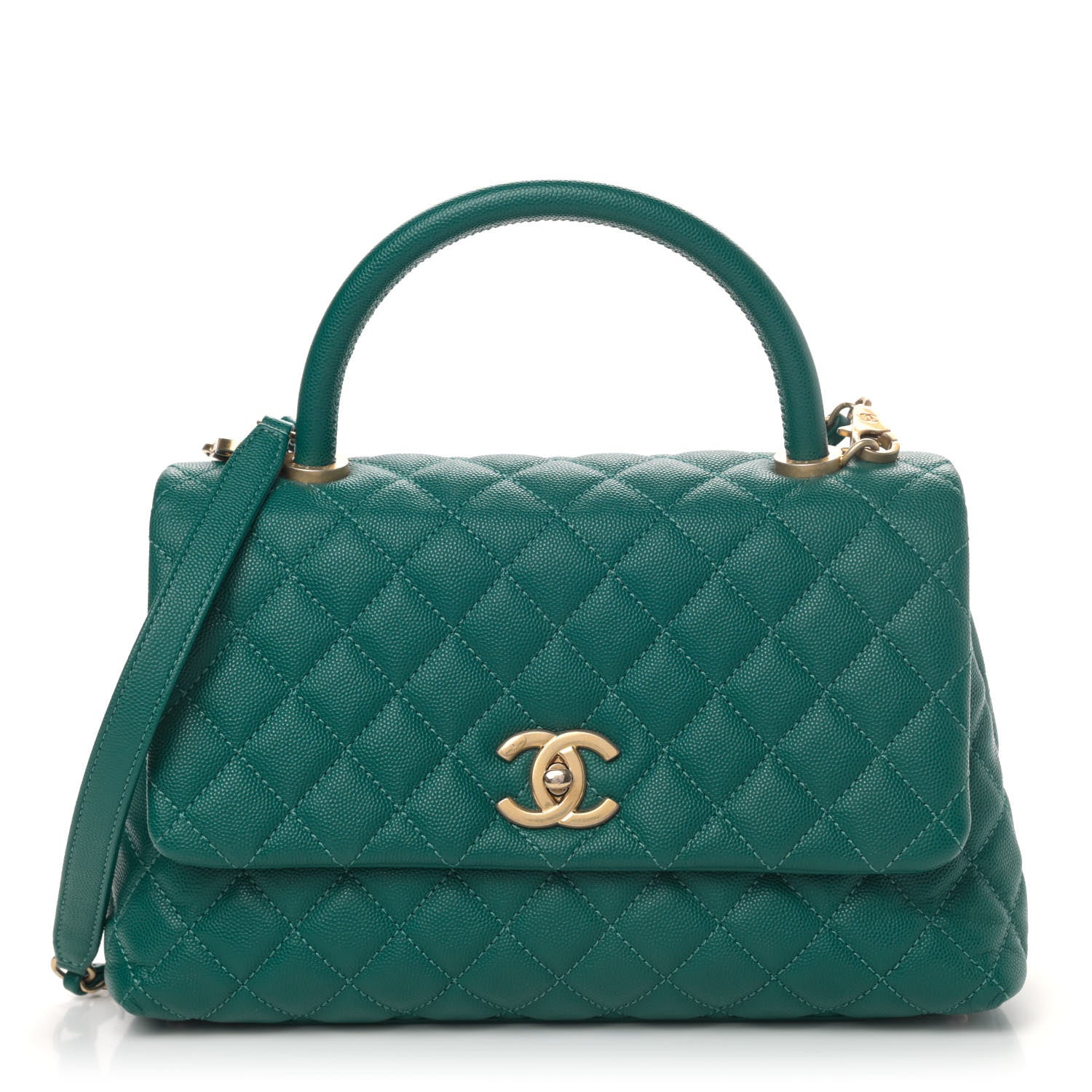 Chanel Caviar Quilted Small Coco Handle Flap Dark Turquoise 1 of 6