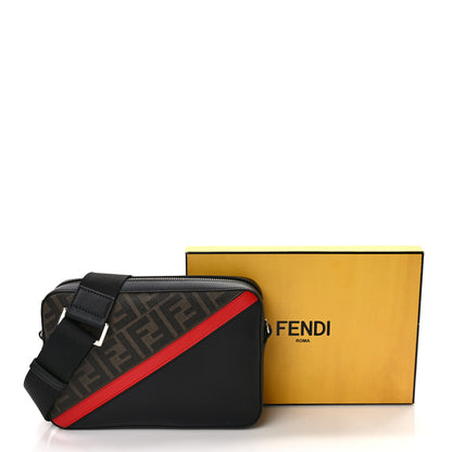 Fendi Glazed Fabric Vitello Liberty FF 1974 Diagonal Camera Case Tobacco Rosso Black 3 of 10