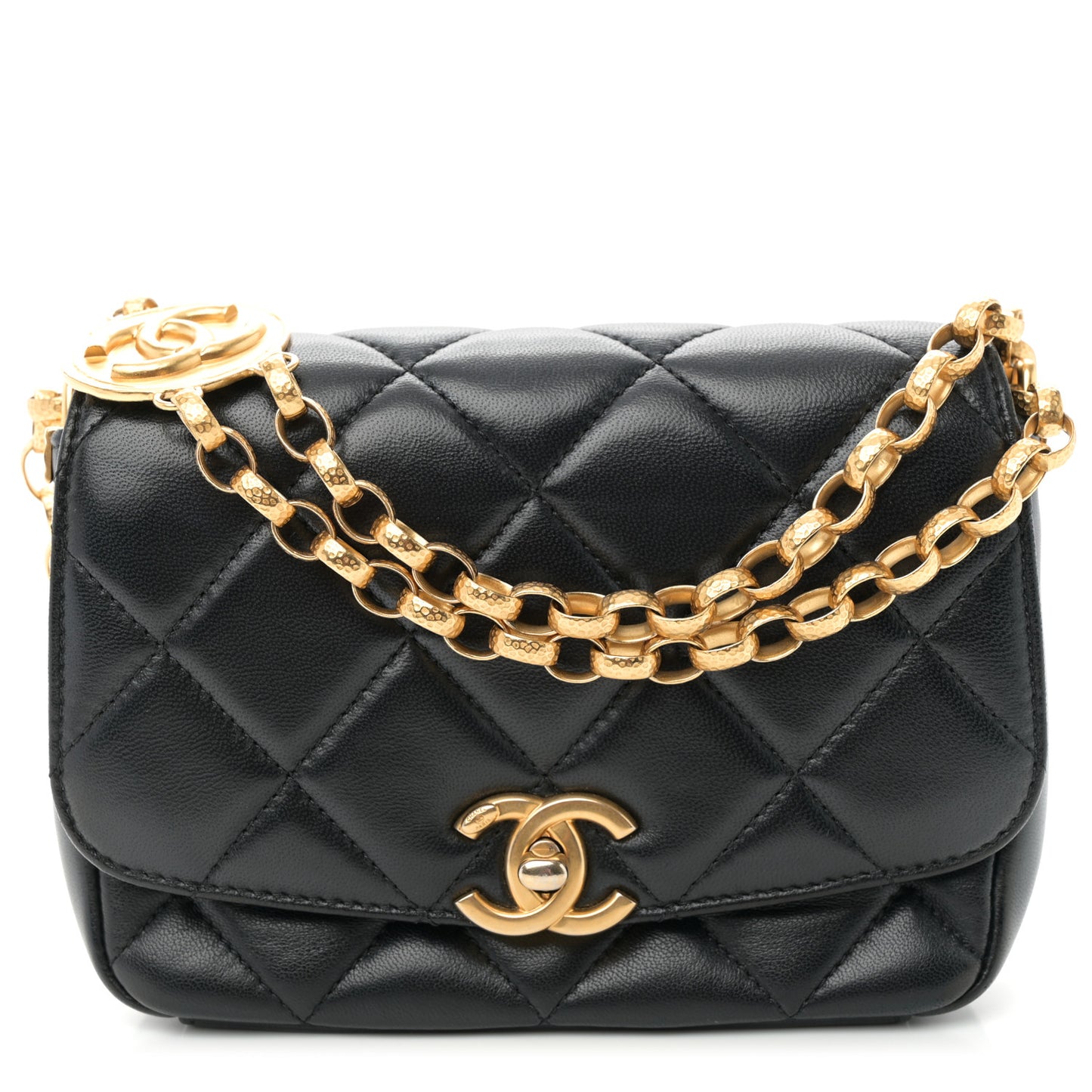 Lambskin Quilted Small CC Coin Flap Bag Black