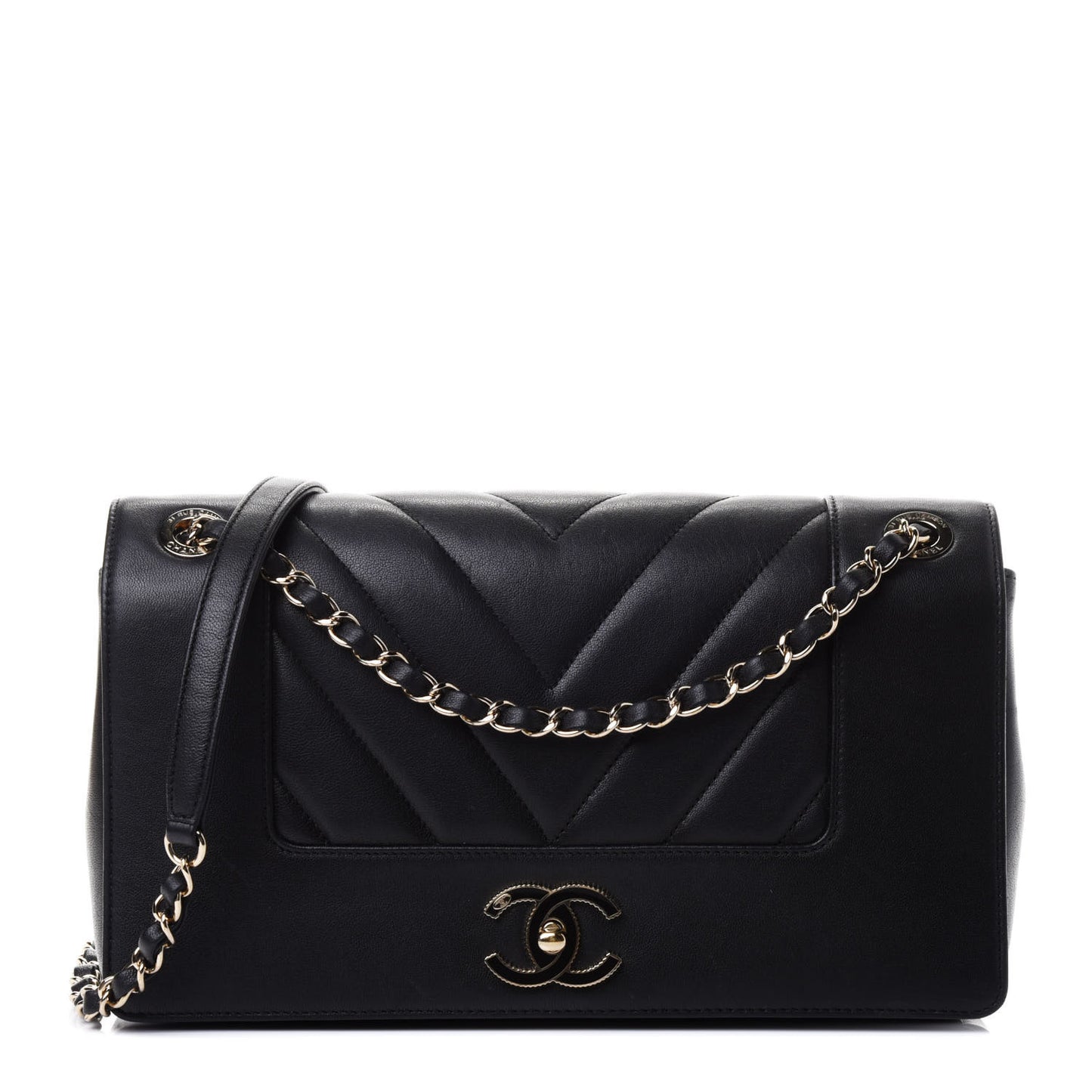 Sheepskin Chevron Quilted Vintage Mademoiselle Flap Black