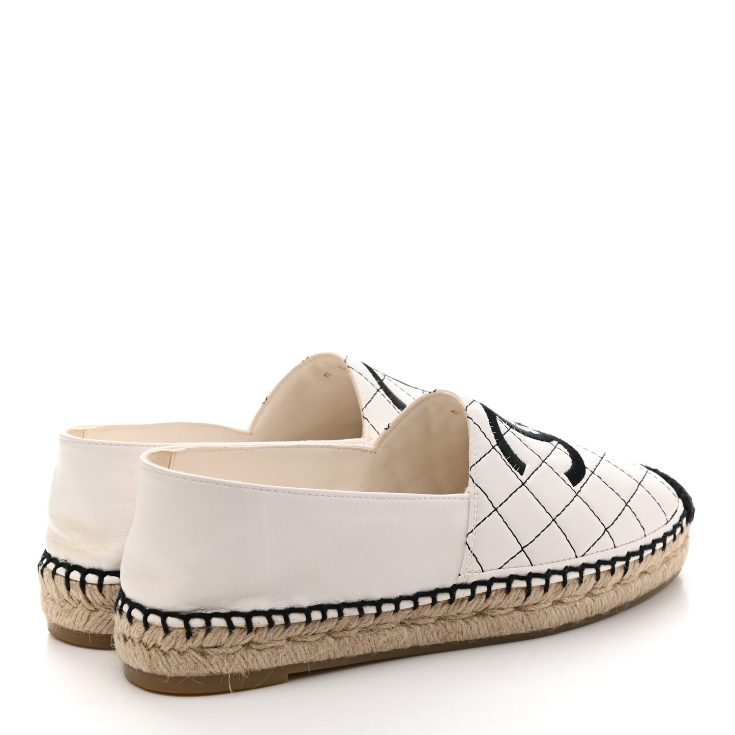 Lambskin Stitched CC Espadrilles 38 White Black