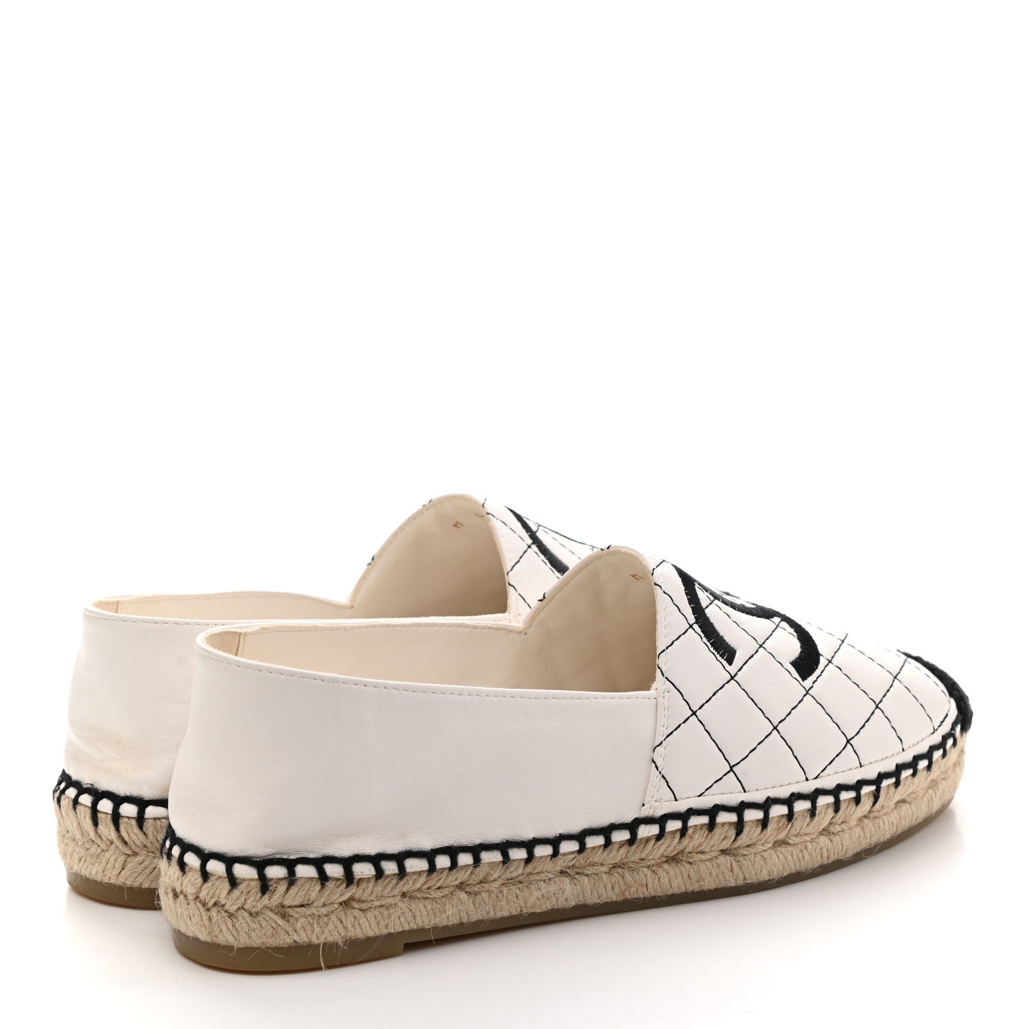 Chanel Lambskin Stitched CC Espadrilles 38 White Black 4 of 9