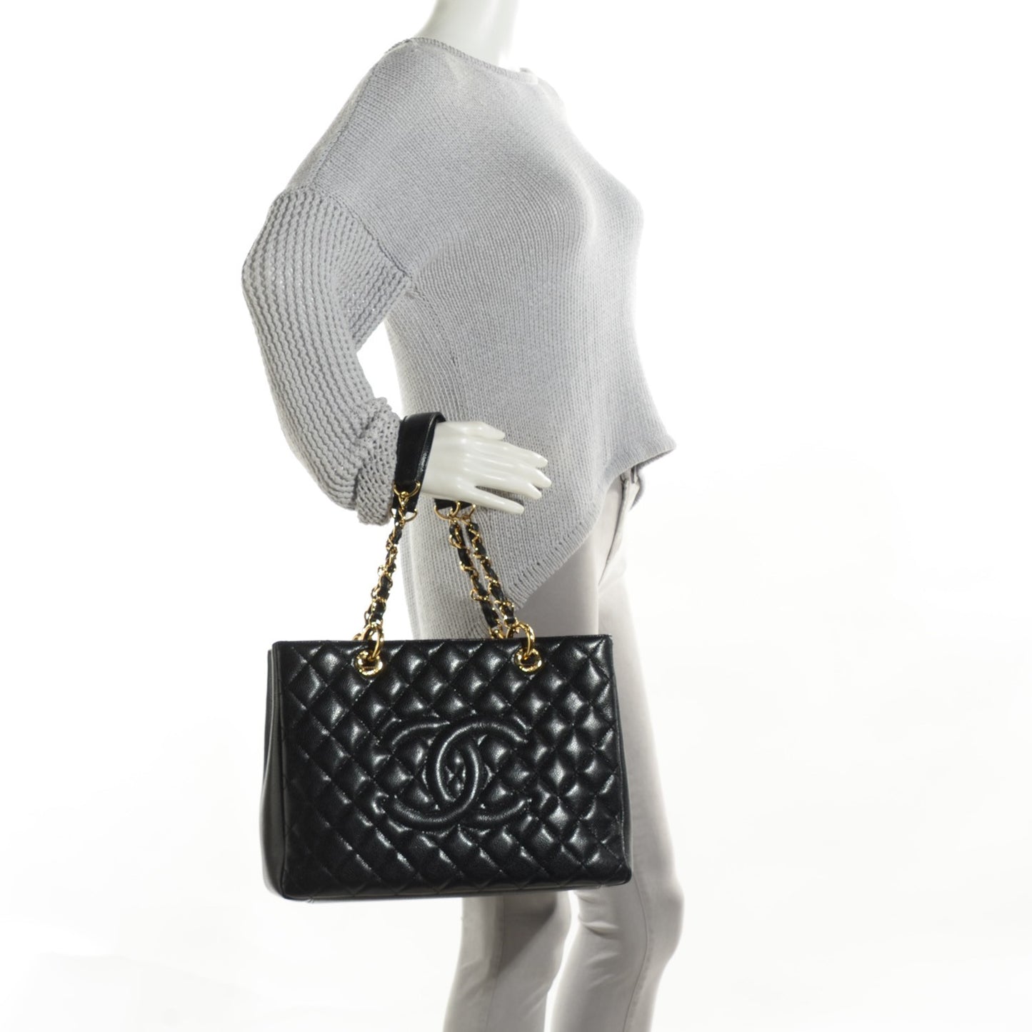 Caviar Quilted Grand Shopping Tote GST Black