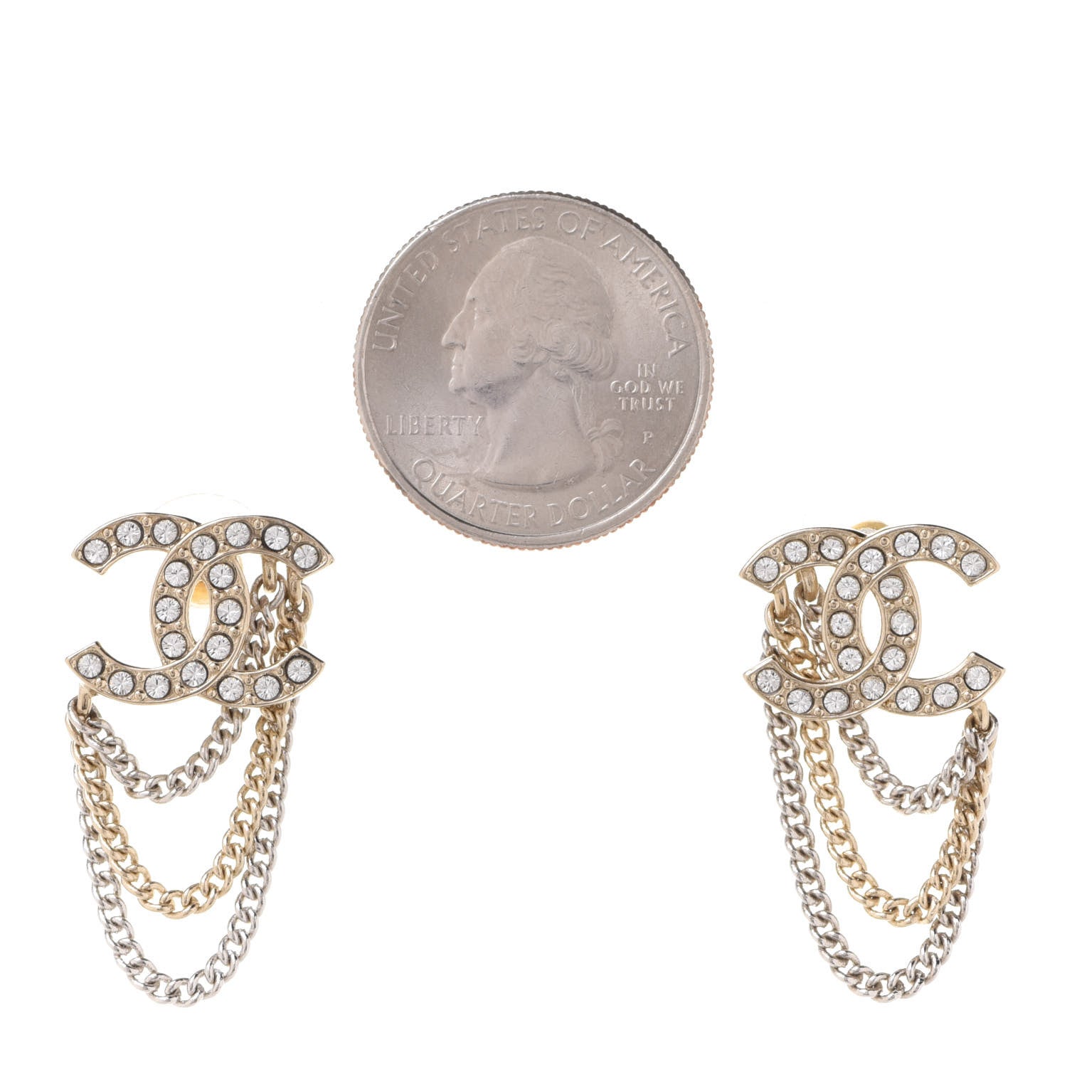 Chanel Crystal CC Earrings Gold 2 of 5