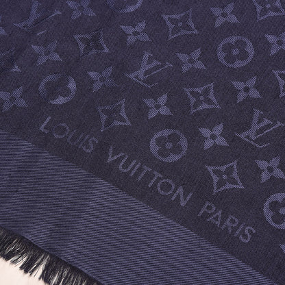 Louis Vuitton Wool Silk Monogram Shawl Blue Nuit 3 of 4