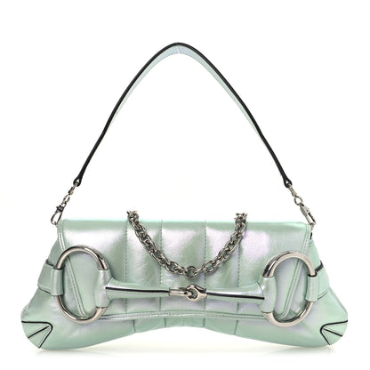 Gucci Iridescent Nappa Vertical Matelasse Medium Maxi Horsebit Chain Shoulder Bag Iridescent Salvy Green 1 of 10