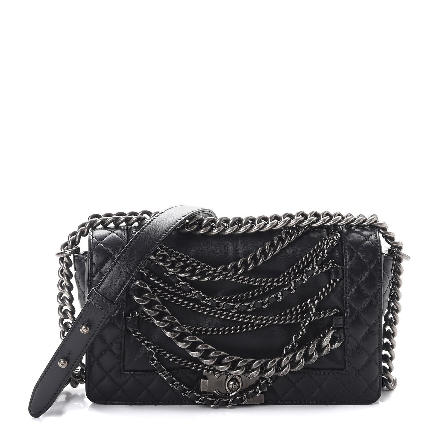 Calfskin Enchained Medium Boy Flap Black