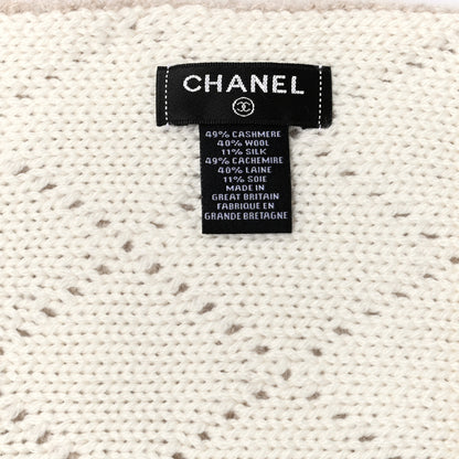 Chanel Wool Cashmere Silk CC Scarf Beige White 4 of 4