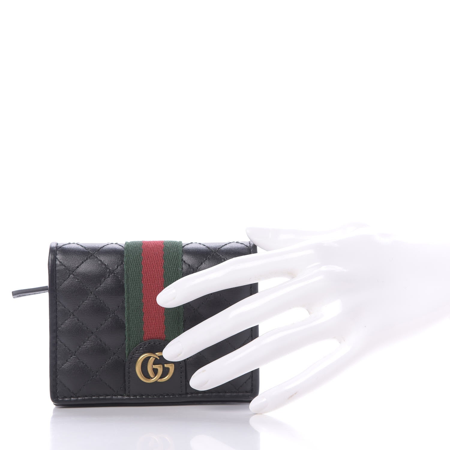 Gucci Calfskin Web Trapuntata GG Marmont Card Case Wallet Black 2 of 11
