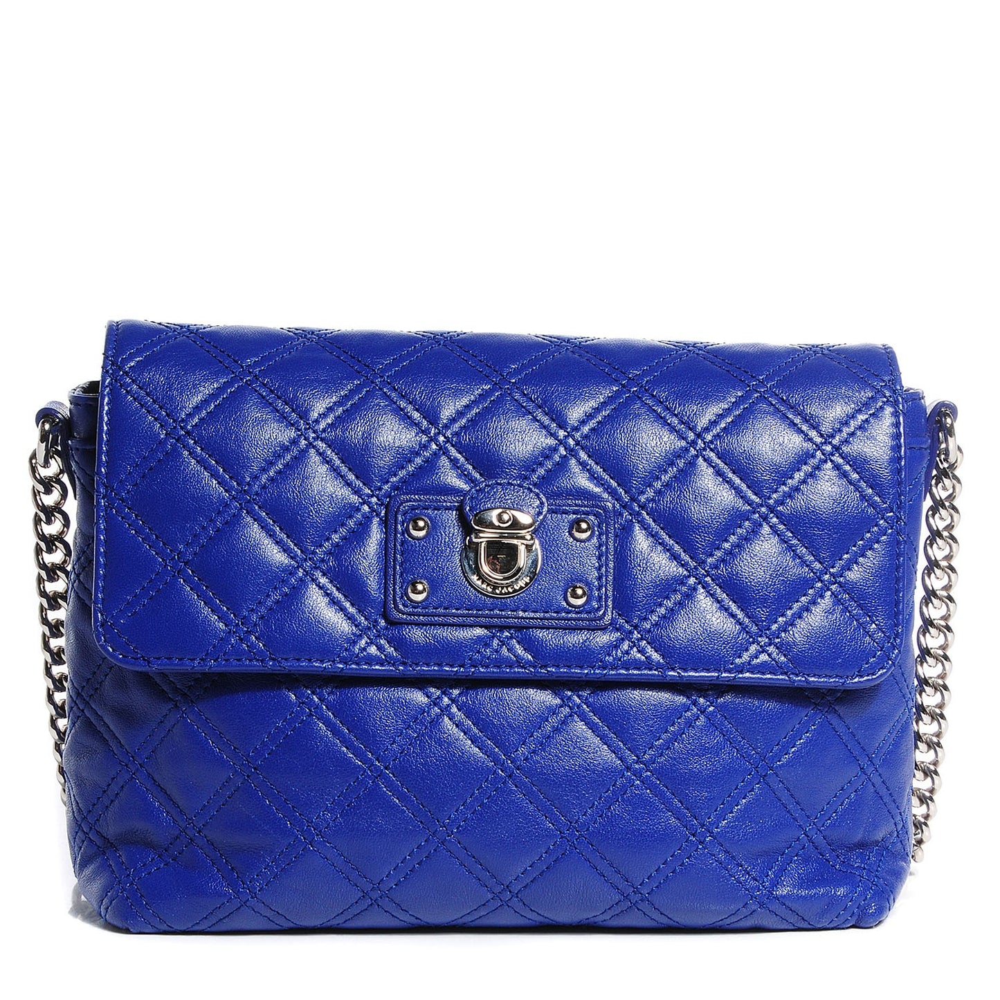 Lambskin Quilted The Large Single Flap Bright Blue