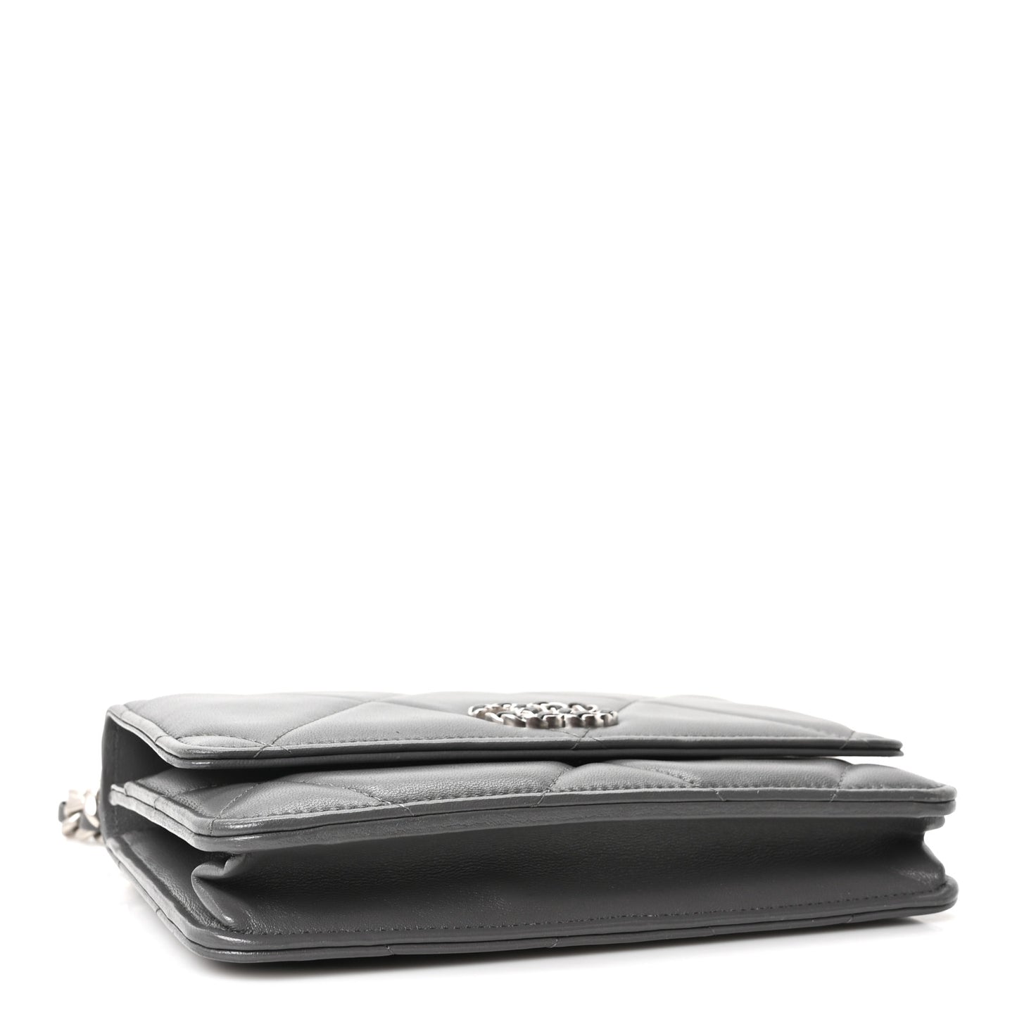Lambskin Quilted Chanel 19 Wallet On Chain WOC Grey
