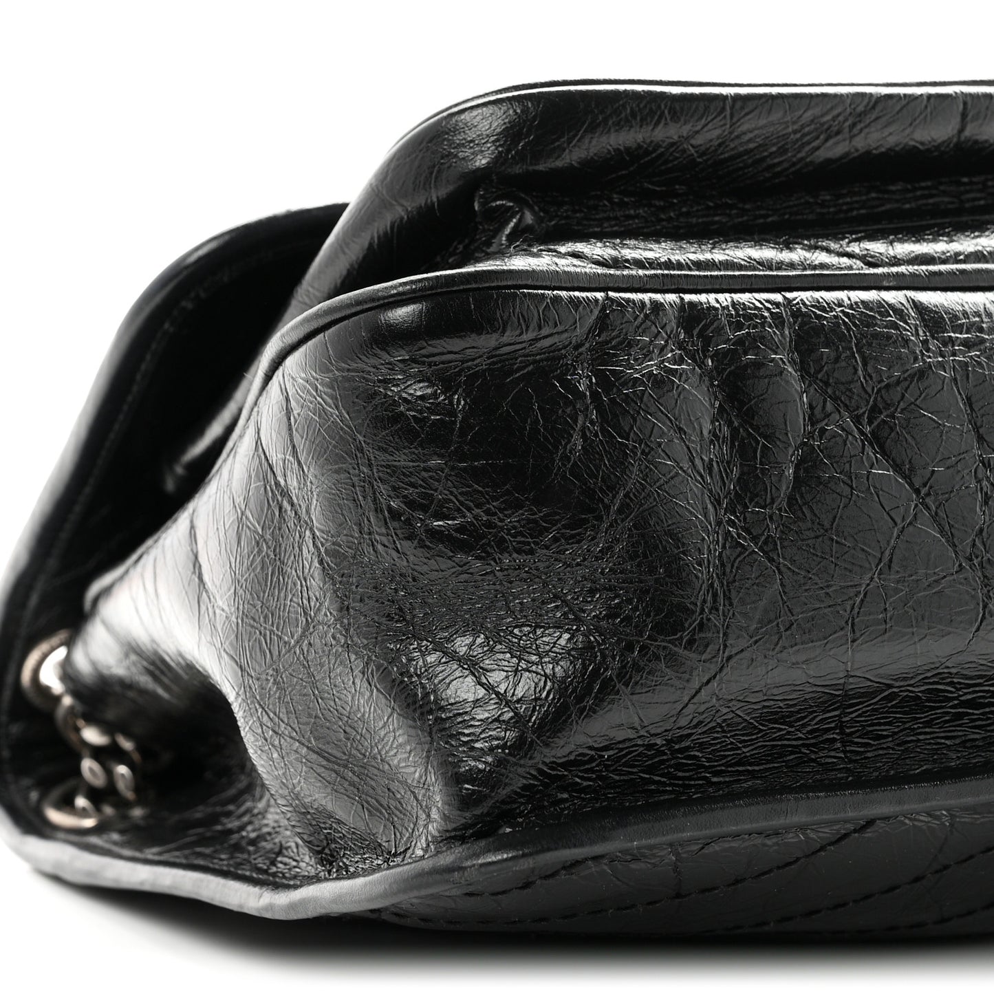 Crinkled Calfskin Matelasse Monogram Medium Niki Chain Satchel Black