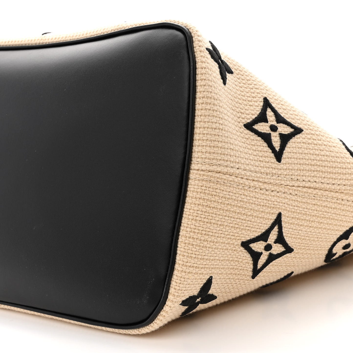Cotton Monogram Embroidered Neverfull MM Beige Black