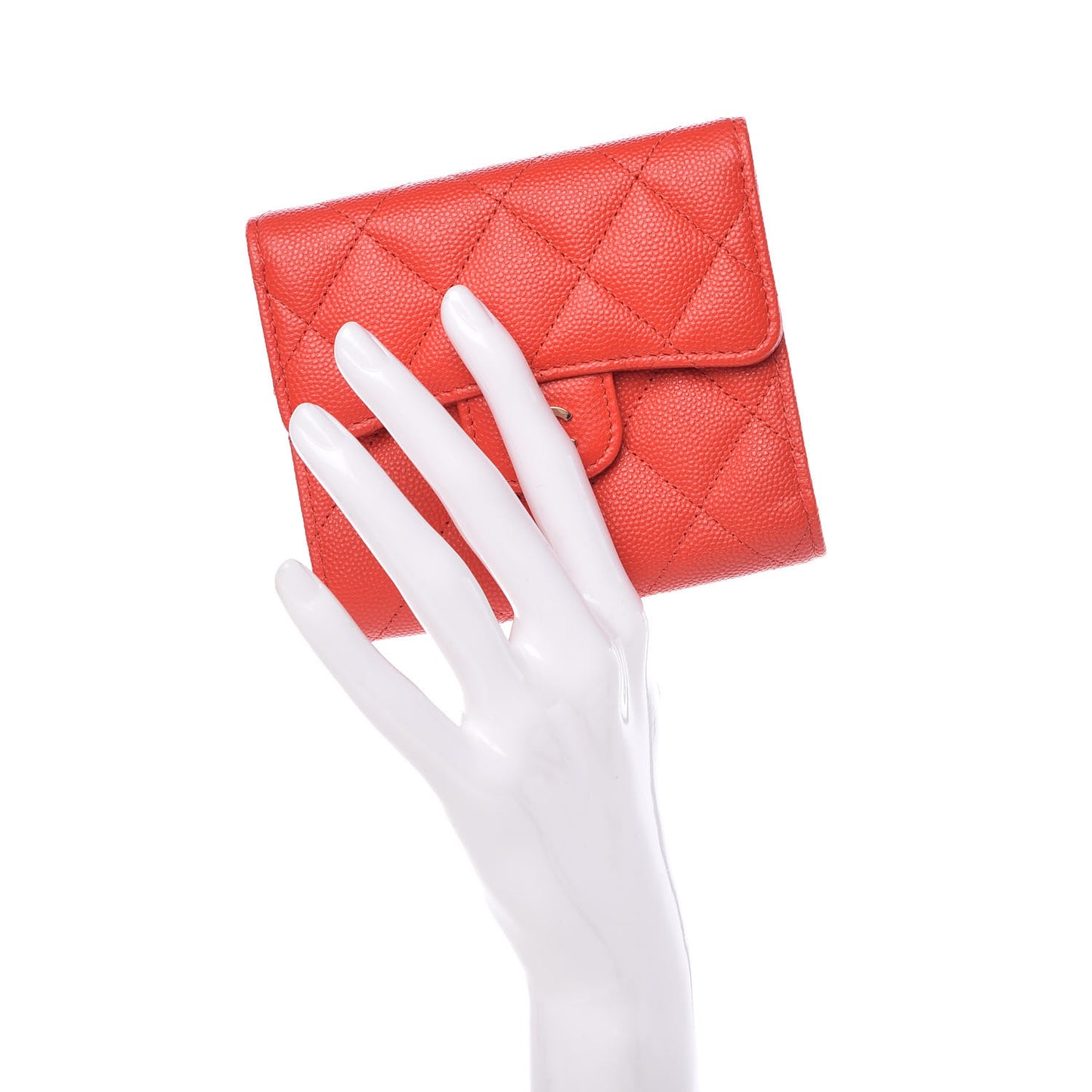 Caviar Quilted Compact Flap Wallet Red