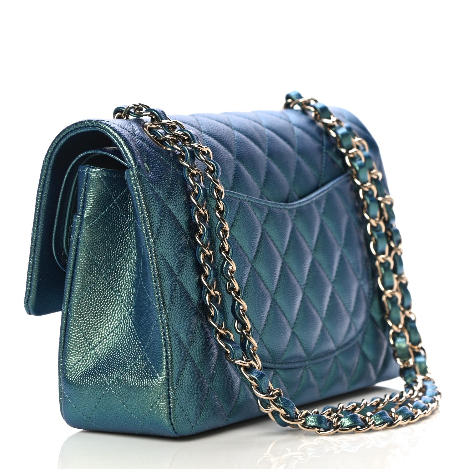 Chanel Iridescent Caviar Quilted Medium Double Flap Green 4 of 12