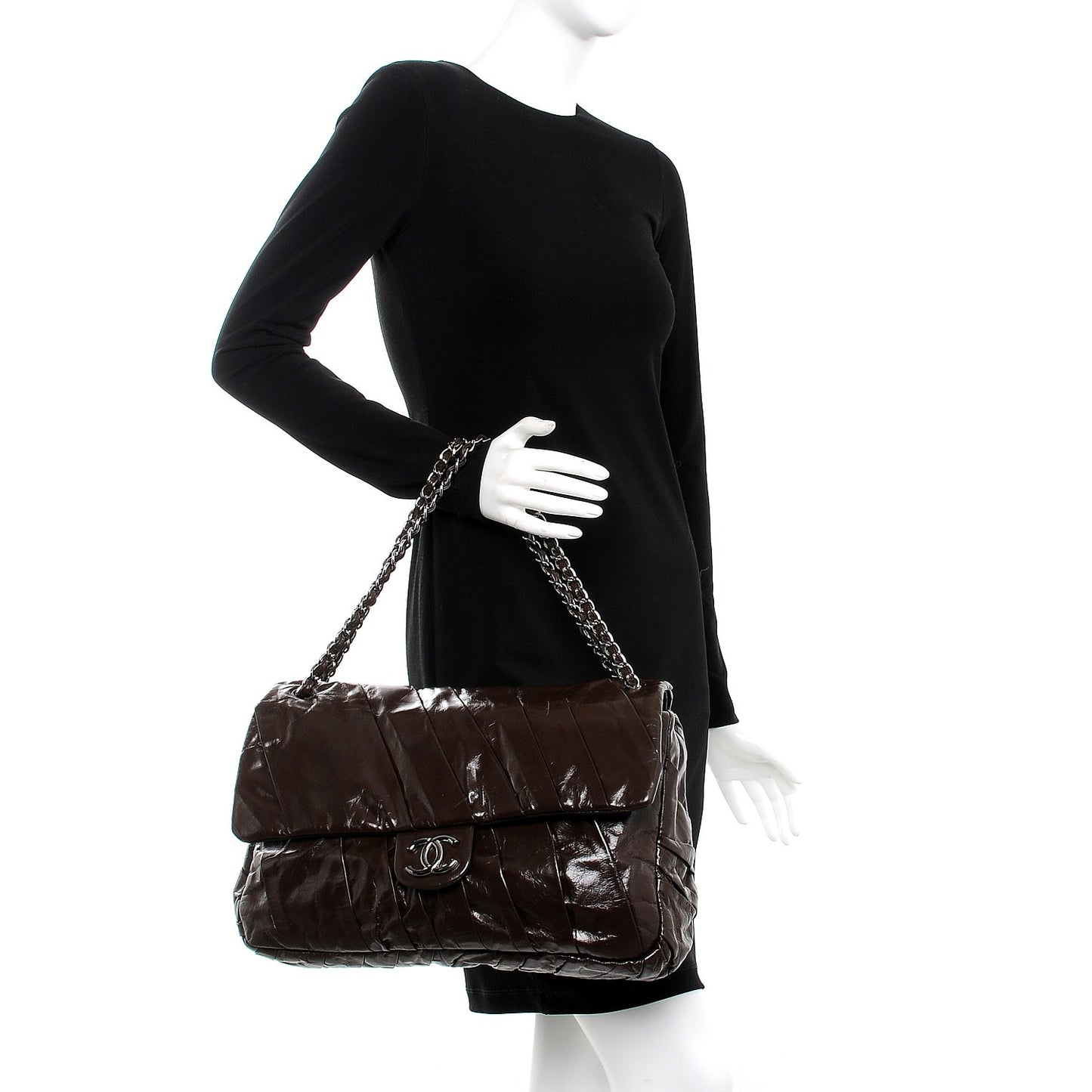 Glazed Calfskin Twisted Maxi Flap Brown