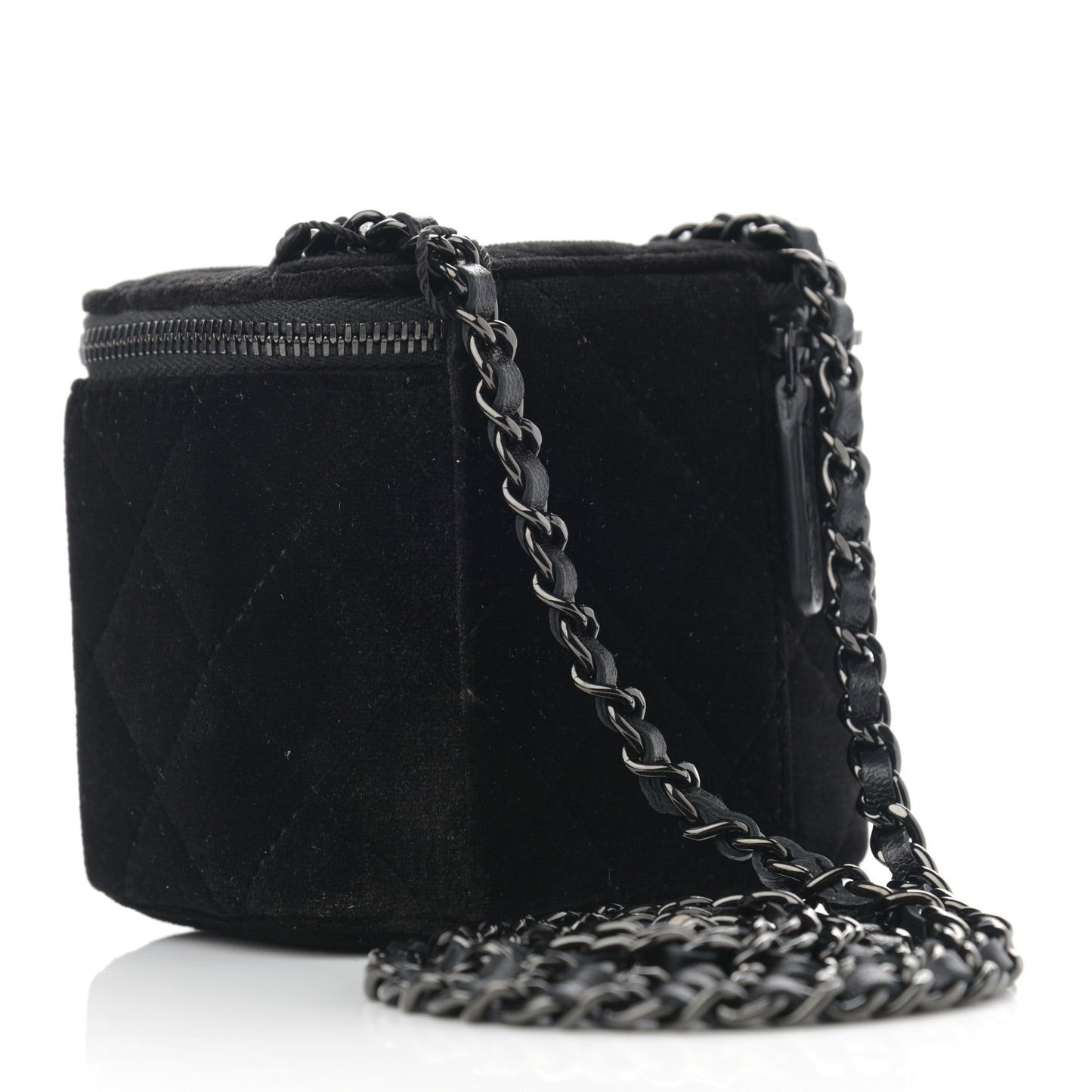 Velvet Quilted Mini Vanity Case With Chain So Black
