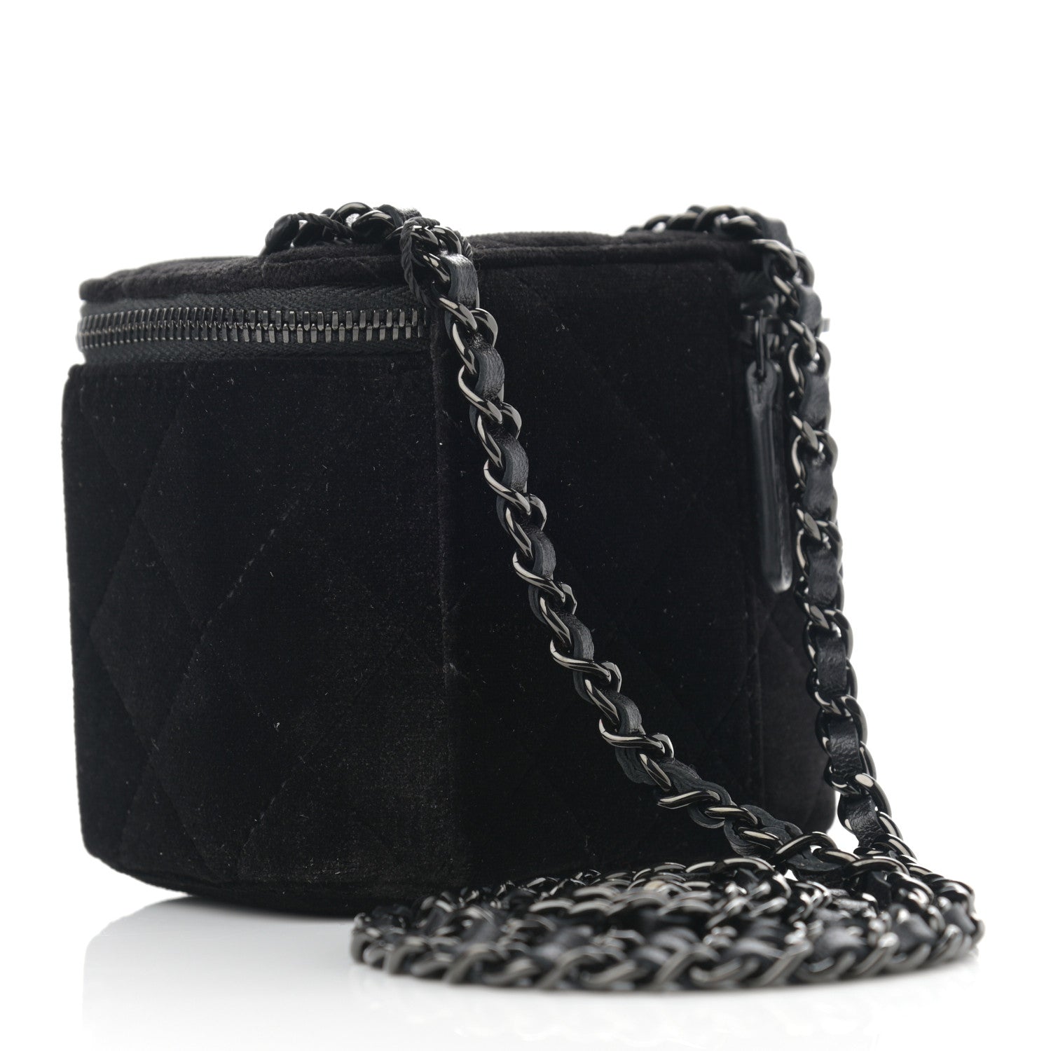 Chanel Velvet Quilted Mini Vanity Case With Chain So Black 2 of 10
