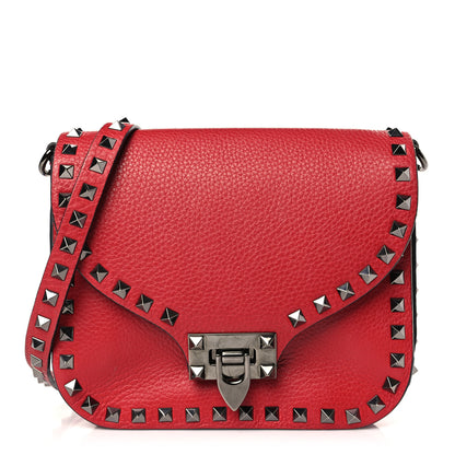 Valentino Garavani Pebbled Calfskin Rockstud Shoulder Flap Messenger Bag Rosso 1 of 8