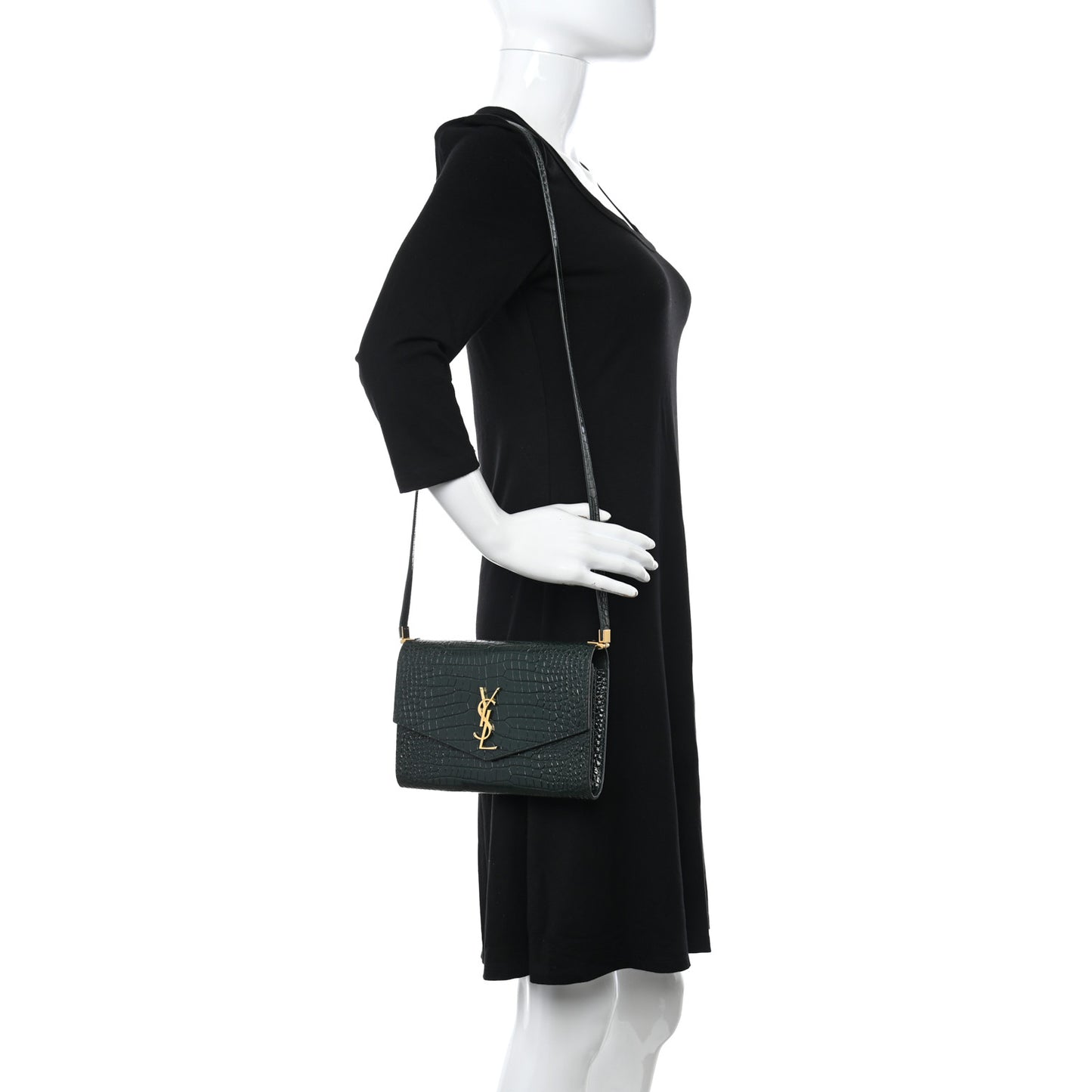 Calfskin Crocodile Embossed Monogram Mini Uptown Crossbody Dark Mint