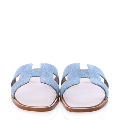 Hermes Denim Oran Sandals 39.5 Bleu Clair 2 of 7