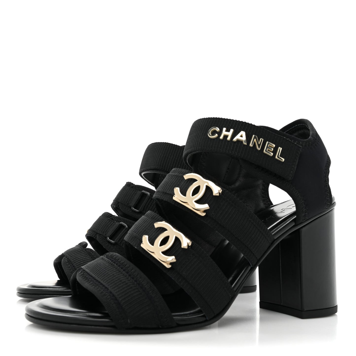 Fabric Metal CC Logo Sandals 36.5 Black