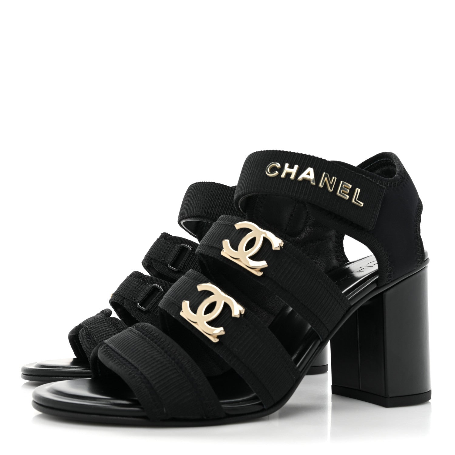 Chanel Fabric Metal CC Logo Sandals 36.5 Black 3 of 12