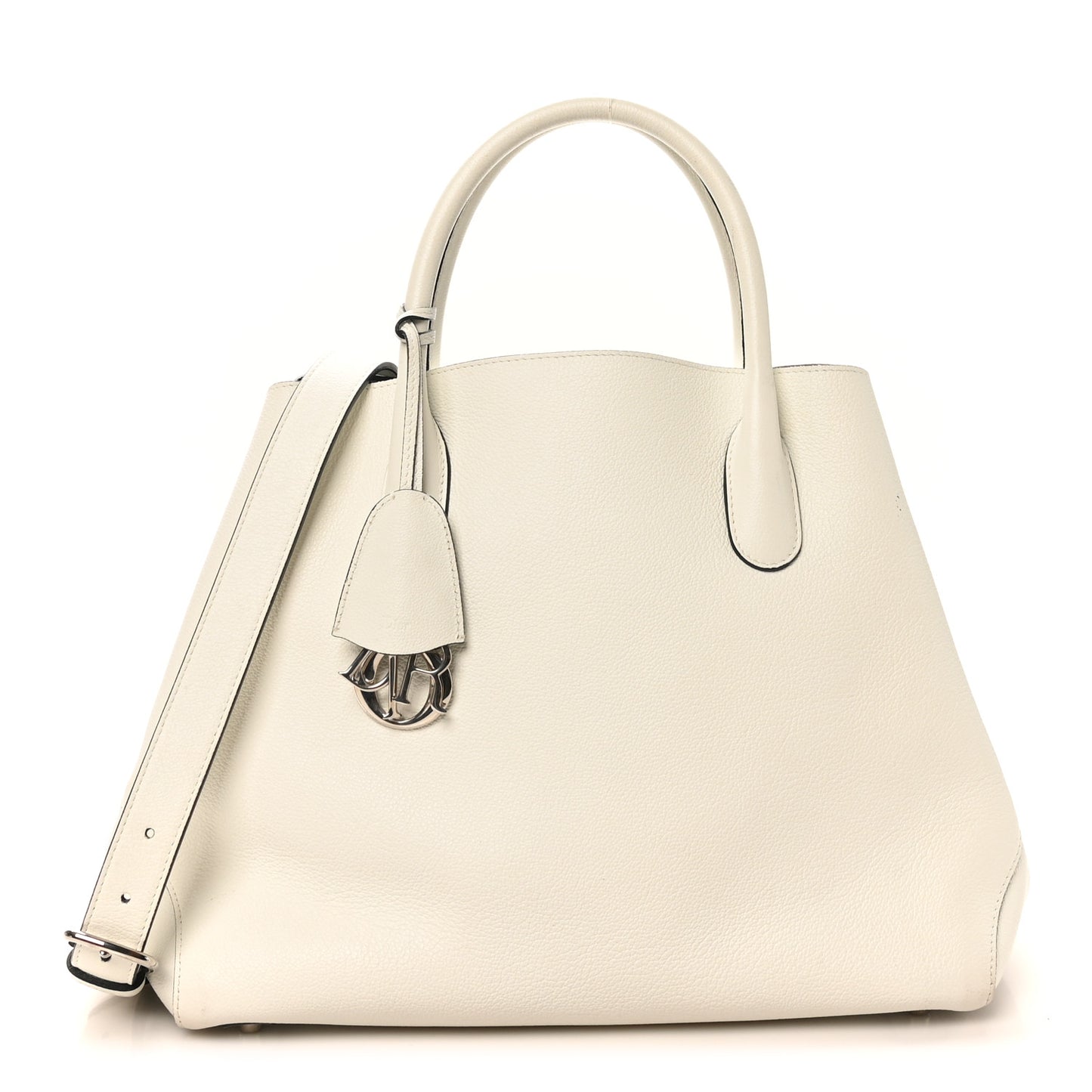 Supple Grained Calfskin Large Open Bar Tote White