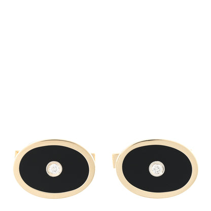 Tiffany 18K Yellow Gold Diamond Onyx Oval Cufflinks 1 of 4