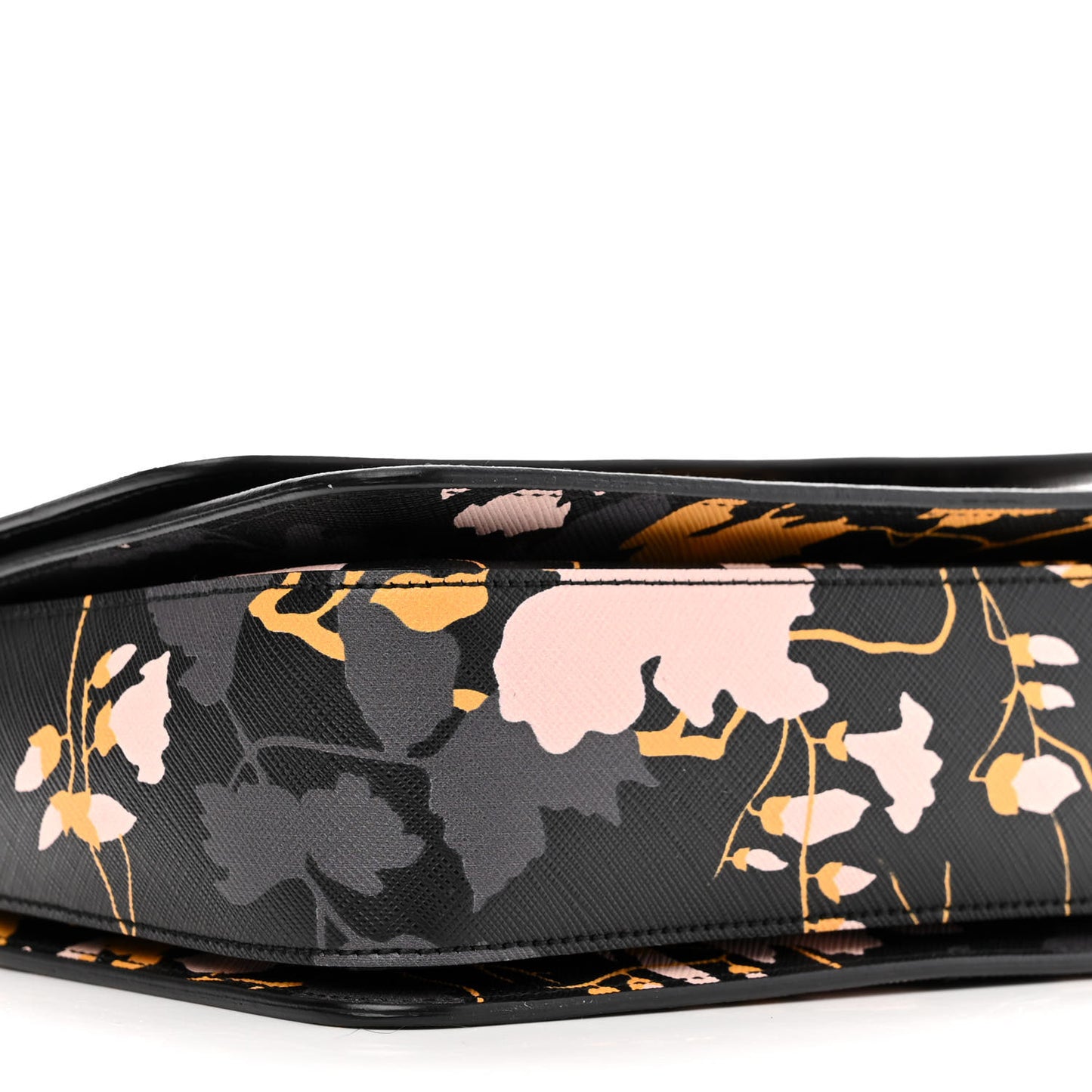 Hammered Calfskin Floral Printed Seila Top Handle Crossbody Bag Black Multicolor