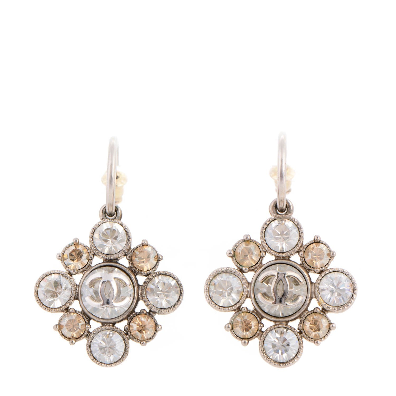 Chanel Crystal CC Dangle Earrings Silver 1 of 5