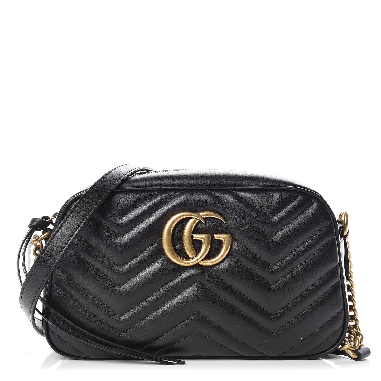 Calfskin Matelasse Small GG Marmont Chain Shoulder Bag Black