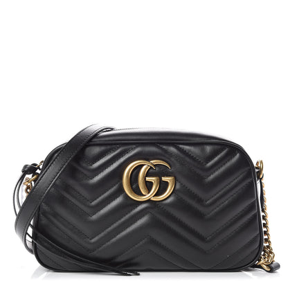 Gucci Calfskin Matelasse Small GG Marmont Chain Shoulder Bag Black 1 of 10